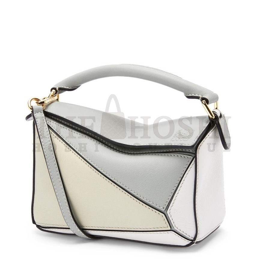 L0ew* Puzzle Mini Bag In Grey/Cream/White Calfskin Master Quality