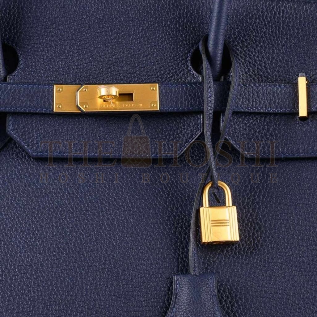 H**me5 Birkin 40 Retourne Handmade Bag In Blue Nuit Clemence Leather Master Quality