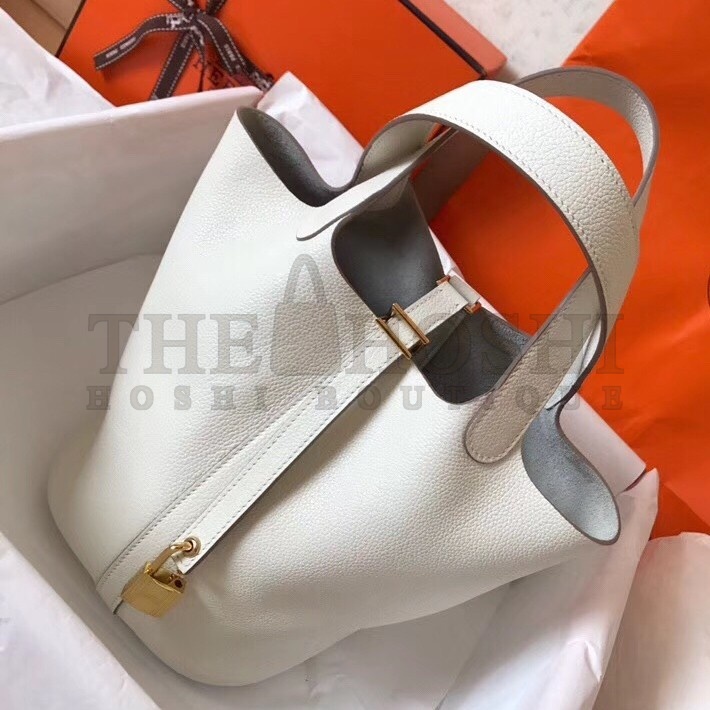 H**me5 White Picotin Lock PM 18cm Handmade Bag Master Quality