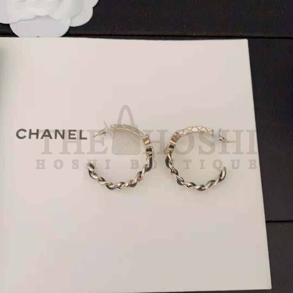 Ch**el Women Hoop Earrings in Metal Calfskin and Strass Master Quality