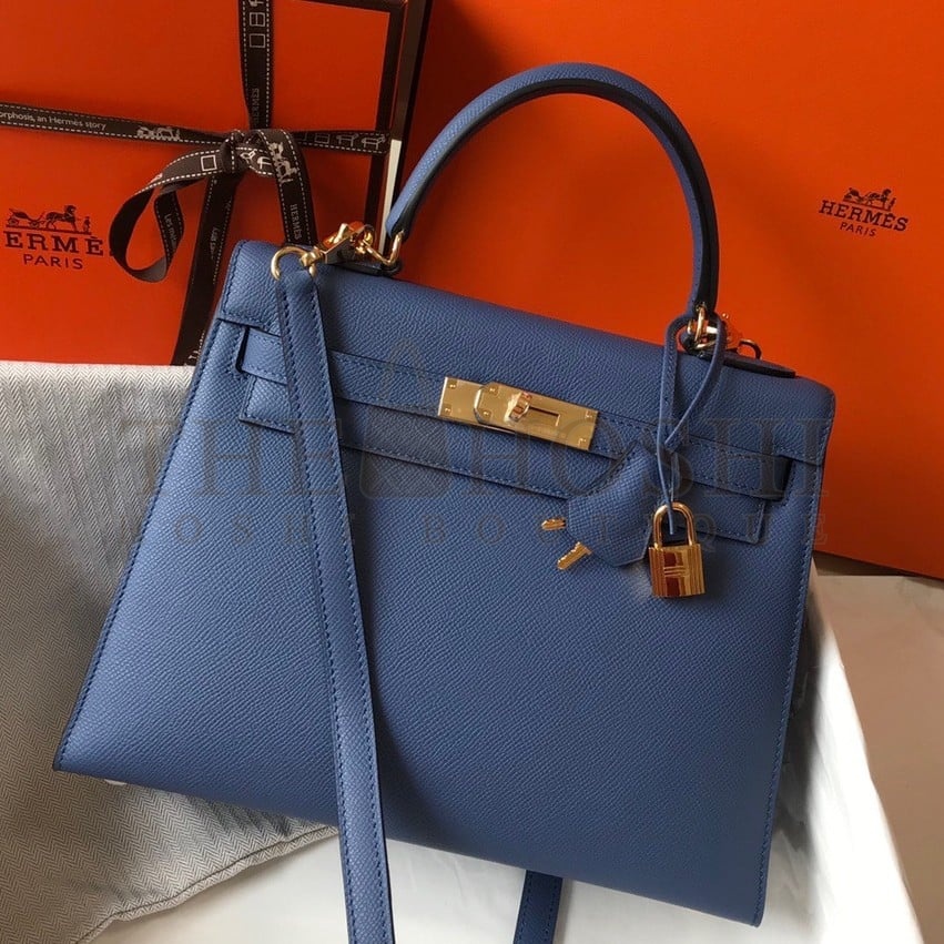 H**me5 Kelly 28cm Sellier Bag in Blue Agate Epsom Calfskin GHW Master Quality