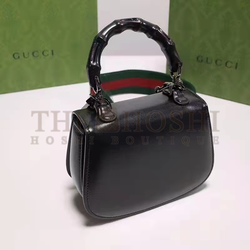 Gvc*1 Women Bamboo 1947 Mini Top Handle Bag Black Leather Bamboo Hardware Master Quality