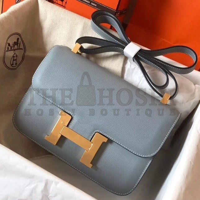 H**me5 Epsom Constance 24cm Blue Lin Handmade Bag Master Quality