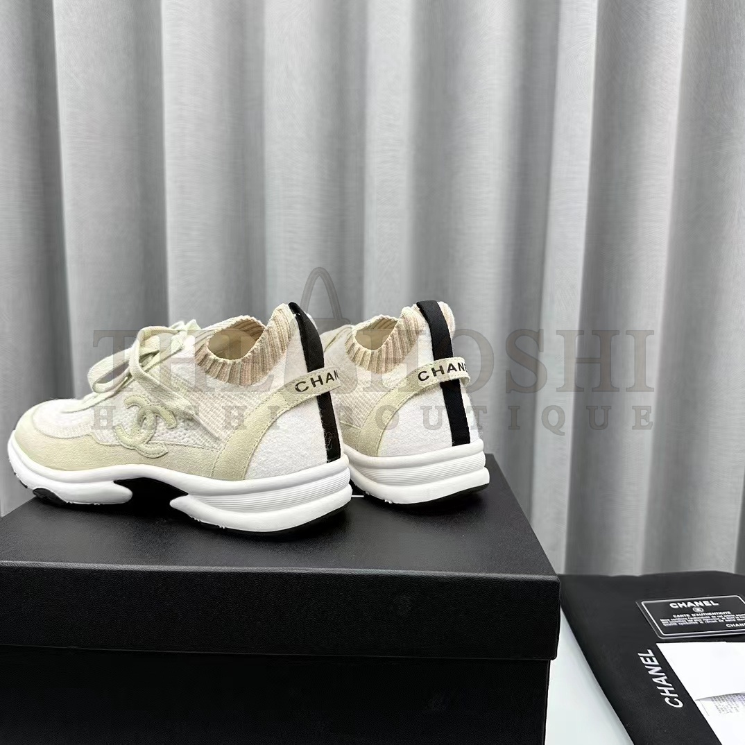 Ch**el Women CC Sneakers Knit Suede Calfskin Ivory Master Quality