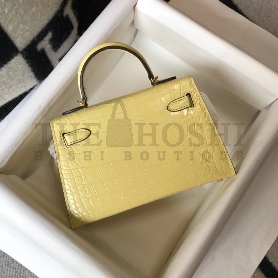 H**me5 Kelly Mini II Bag In Jaune Poussin Embossed Crocodile Calfskin Master Quality