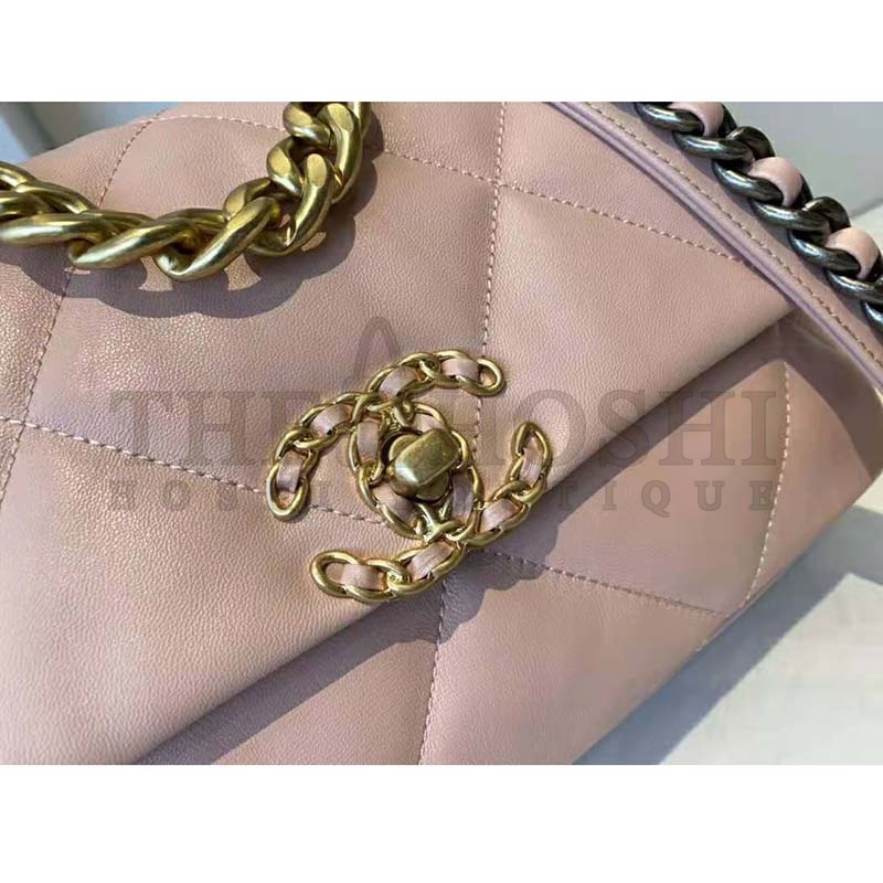 Ch**el Women Ch**el 19 Flap Bag Lambskin Gold Silver-Tone Ruthenium-Finish Metal Light Pink Master Quality