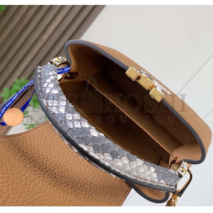 L0vis Vvtt0n LV Women Capucines Mini Handbag Golden Yellow Taurillon Leather Python Skin Master Quality
