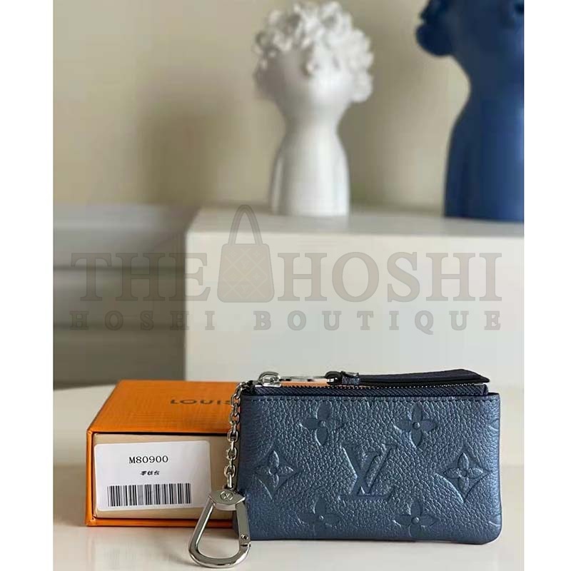 L0vis Vvtt0n LV Women Key Pouch Navy Nacre Embossed Grained Cowhide Leather Master Quality