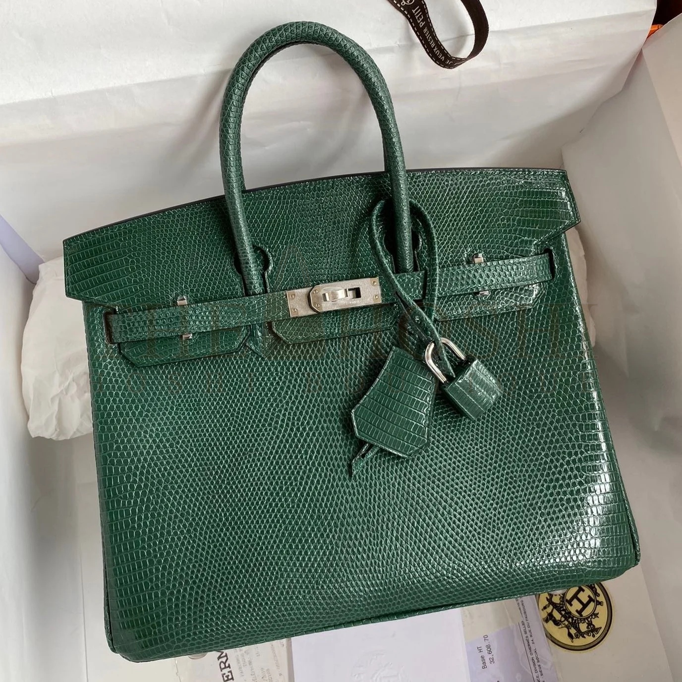 H**me5 Birkin 25 Retourne Handmade Bag In Malachite Lizard Leather Master Quality