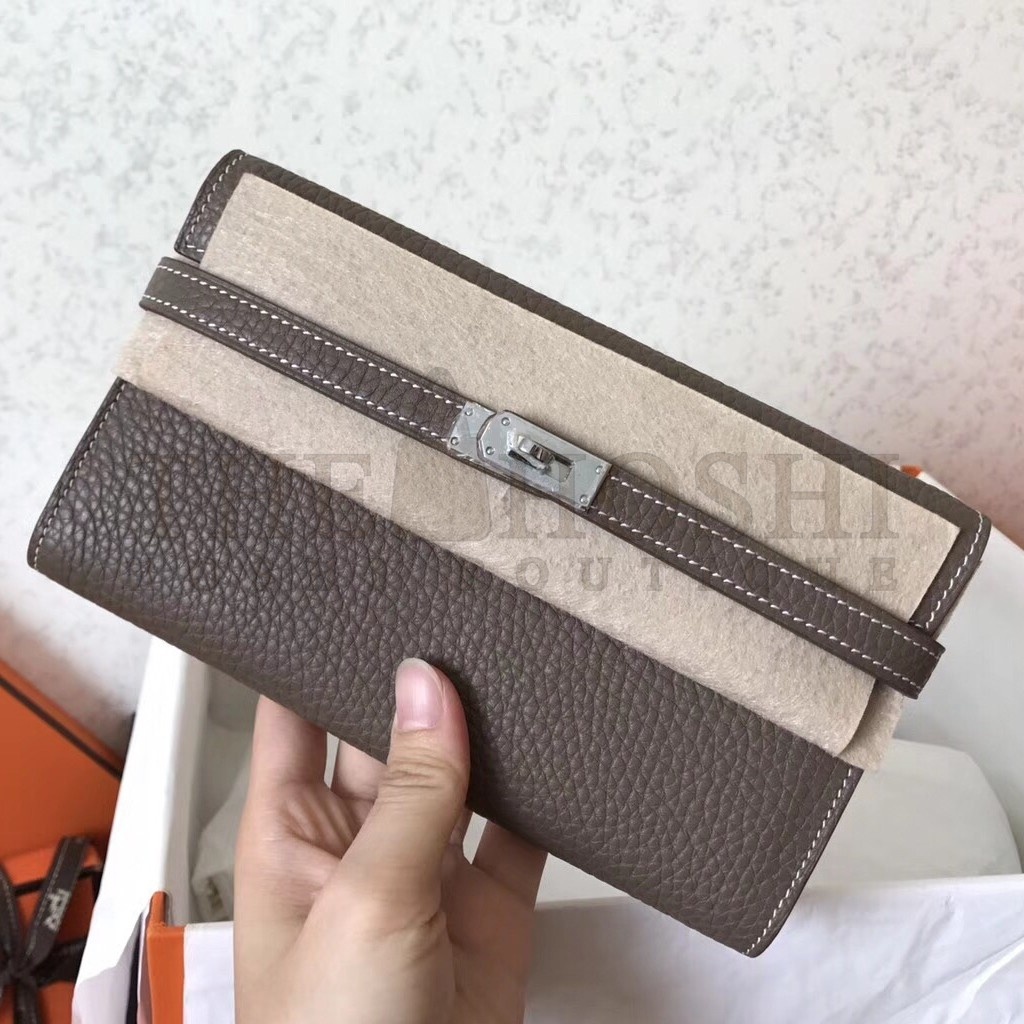 H**me5 Kelly Classic Long Wallet In Etoupe Clemence Leather Master Quality