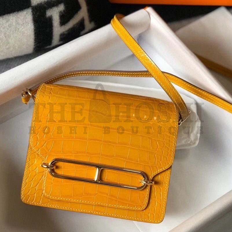 H**me5 Roulis Mini Bag In Yellow Embossed Crocodile Calfskin Master Quality