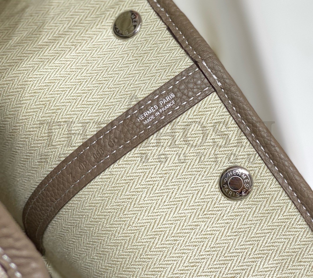 H**me5 Garden Party 30cm Bag in Toile and Taupe Leather Master Quality