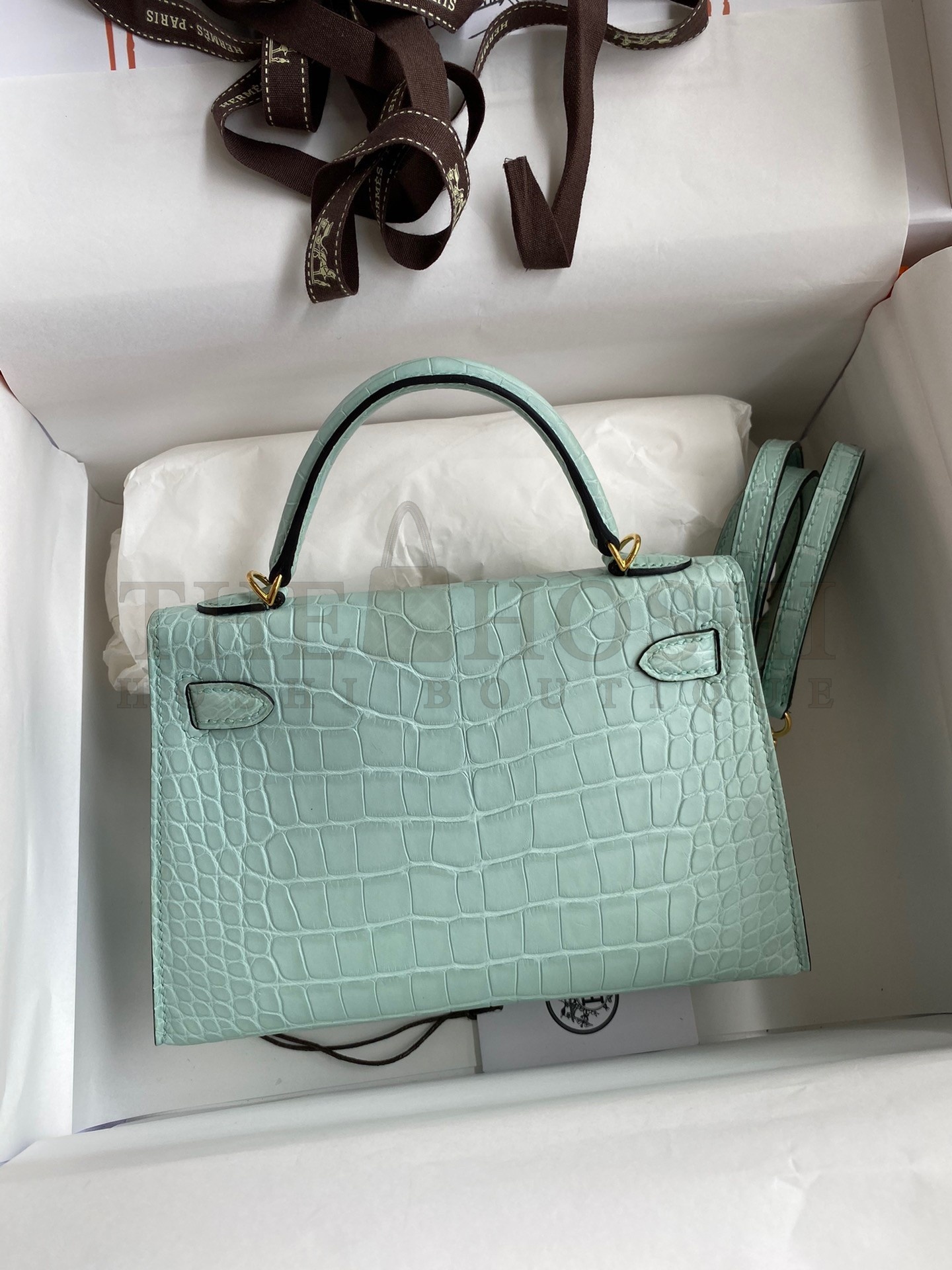 H**me5 Kelly Mini II Sellier Handmade Bag In Vert D