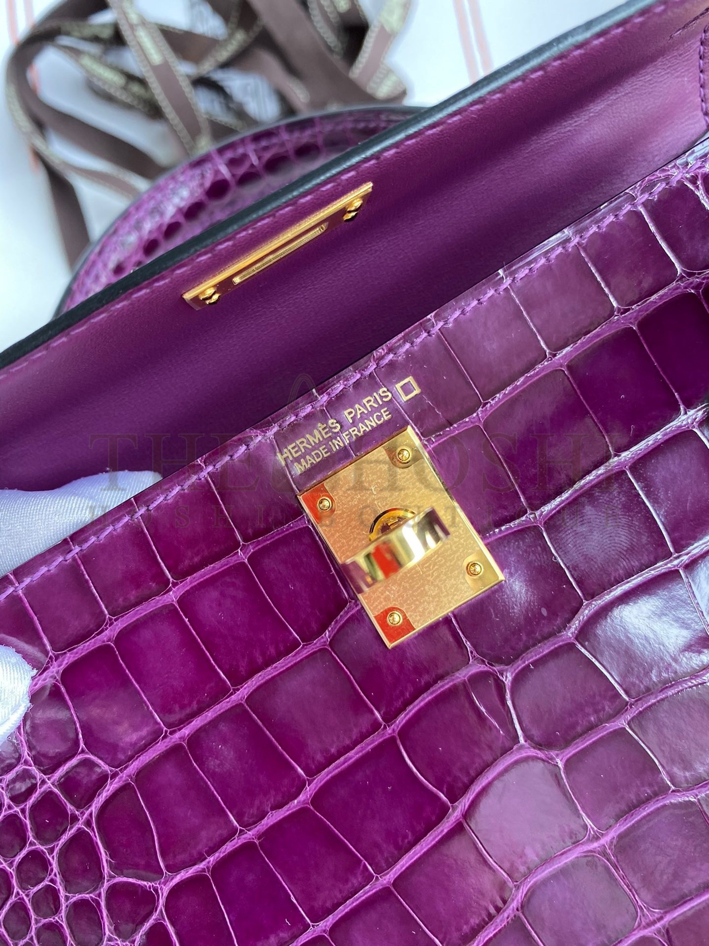 H**me5 Kelly Mini II Sellier Handmade Bag In Purple Shiny Alligator Leather Master Quality