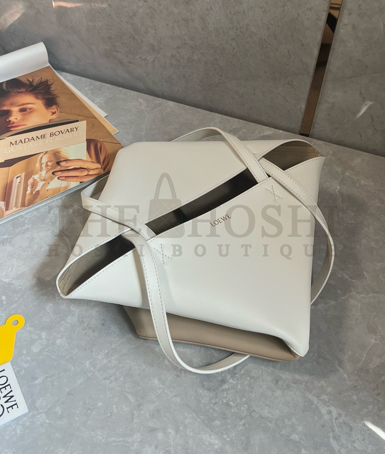 L0ew* Medium Puzzle Fold Tote Bag in White/Beige Calfskin Master Quality