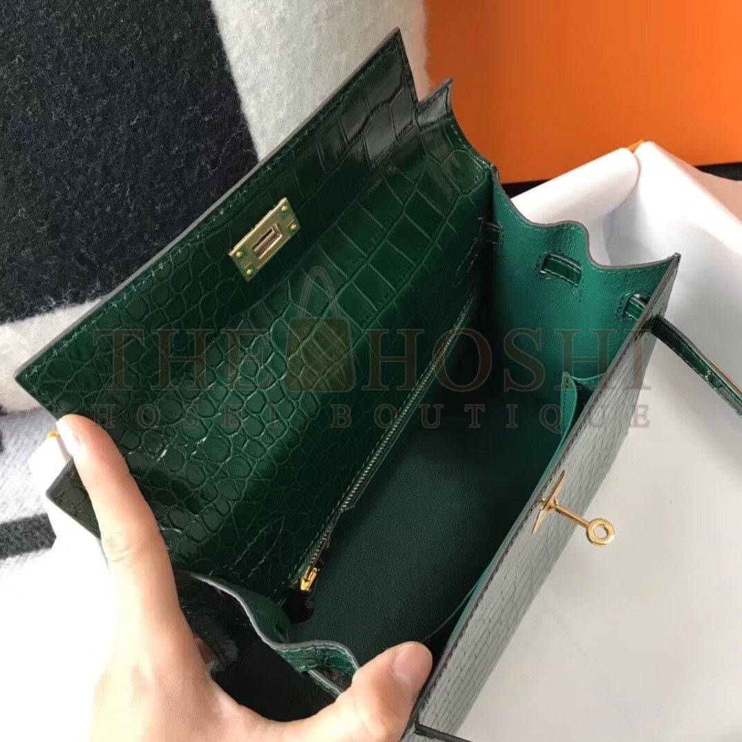 H**me5 Kelly 25cm Bag In Green Embossed Crocodile Master Quality