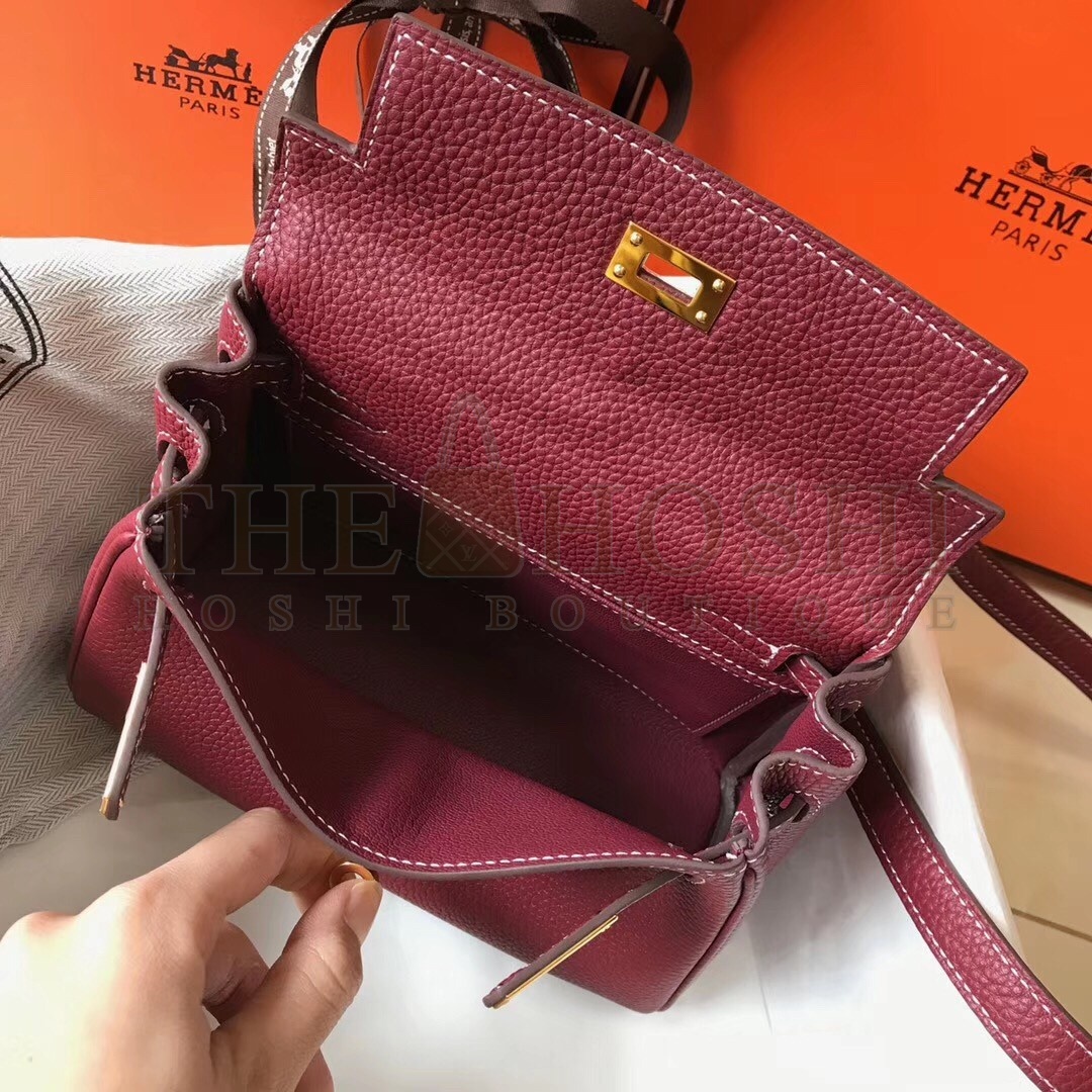H**me5 Mini Kelly 20cm Bag In Bordeaux Clemence Leather Master Quality