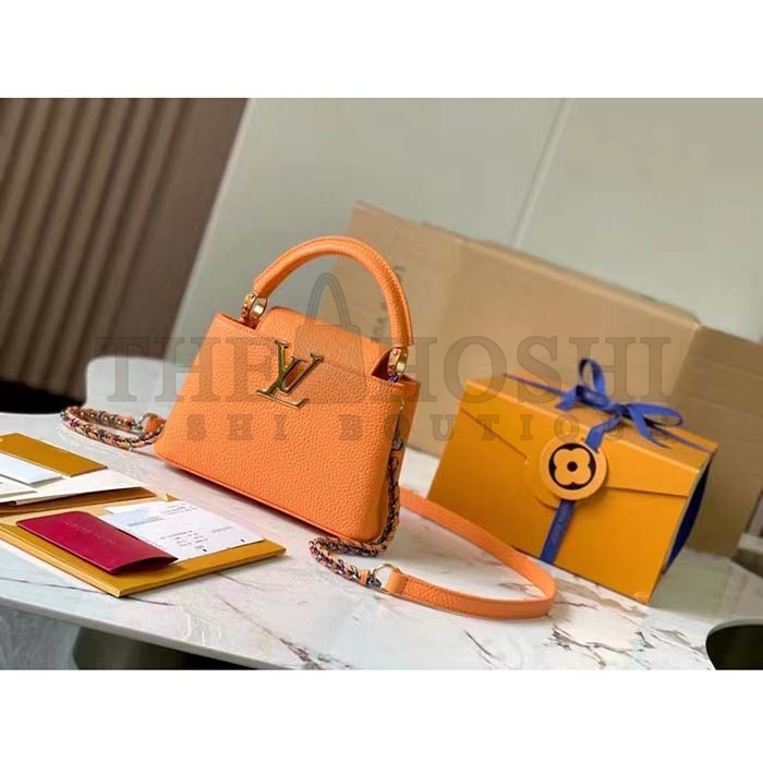 L0vis Vvtt0n LV Women Capucines Mini Handbag Ocre Orange Taurillon Cowhide Leather Master Quality