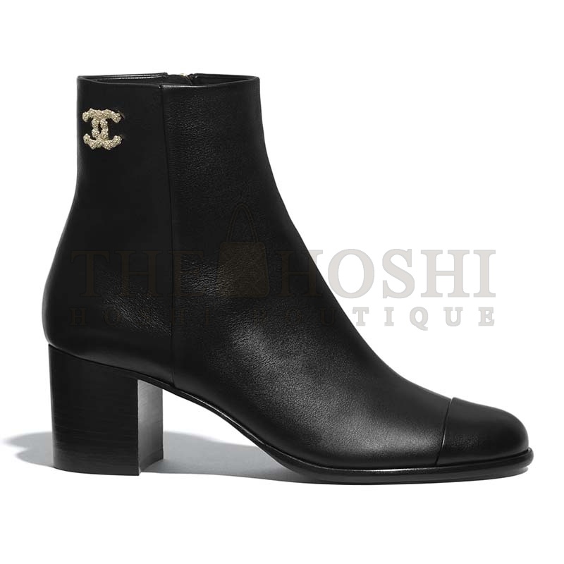 Ch**el Women Ankle Boots Calfskin Black 6.5 cm 2.6 in Heel Master Quality