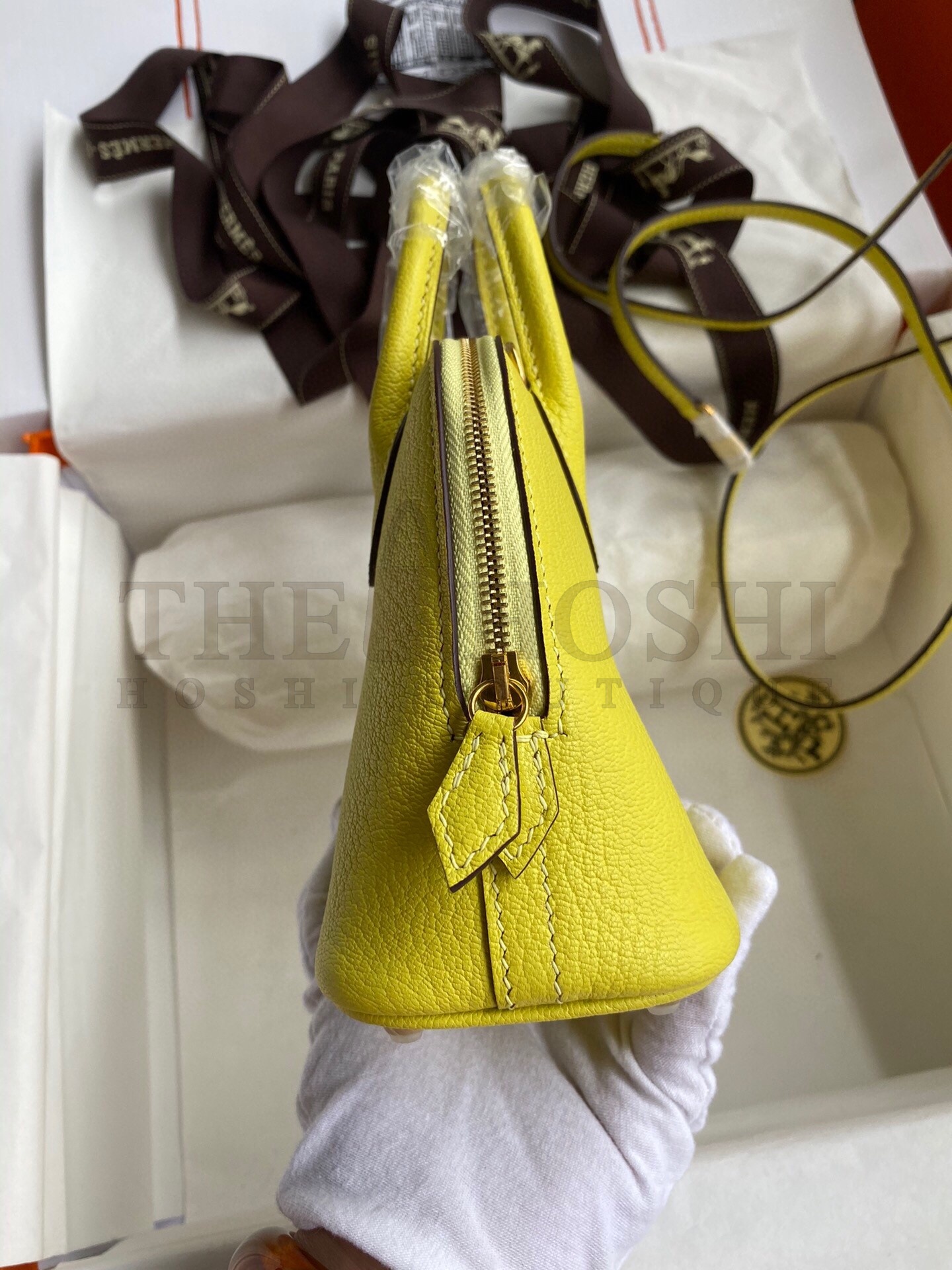 H**me5 Bolide 1923 Mini Handmade Bag In Lime Chevre Mysore Leather Master Quality