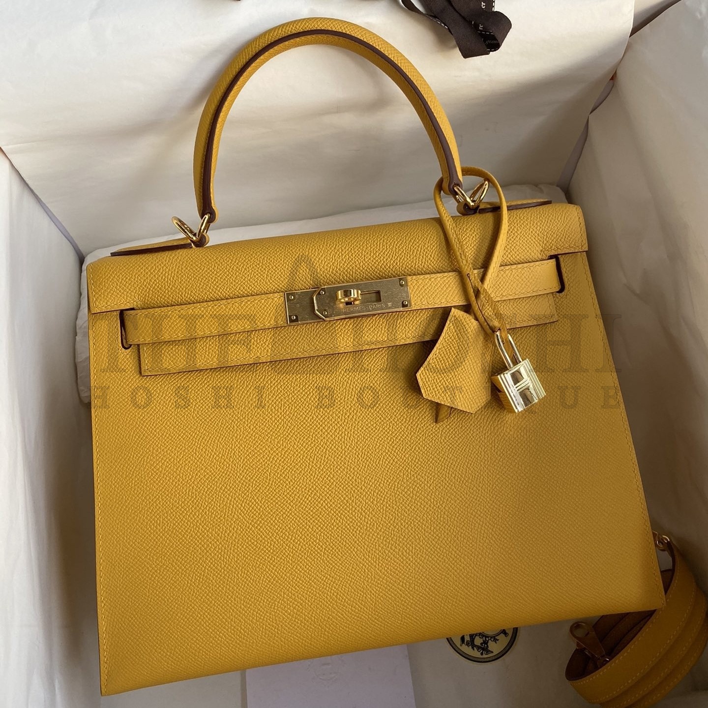 H**me5 Kelly Sellier 28 Handmade Bag In Jaune Ambre Epsom Calfskin Master Quality