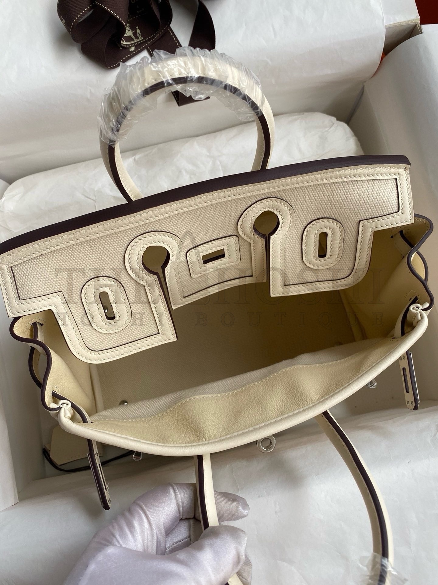 H**me5 Birkin Cargo 25 Bag in Craie Toile and Swift Leather Master Quality