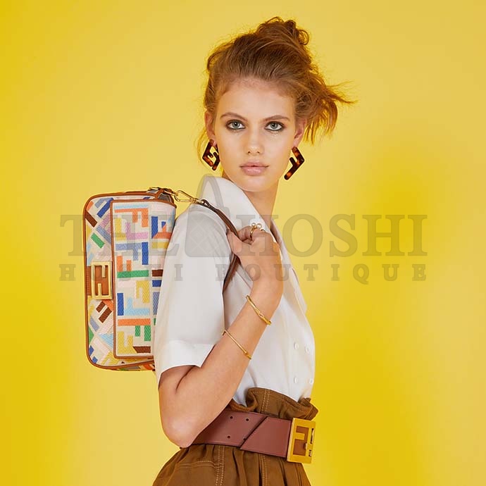 F**di Women Iconic Baguette Medium Size FF Beige Canvas Bag Master Quality