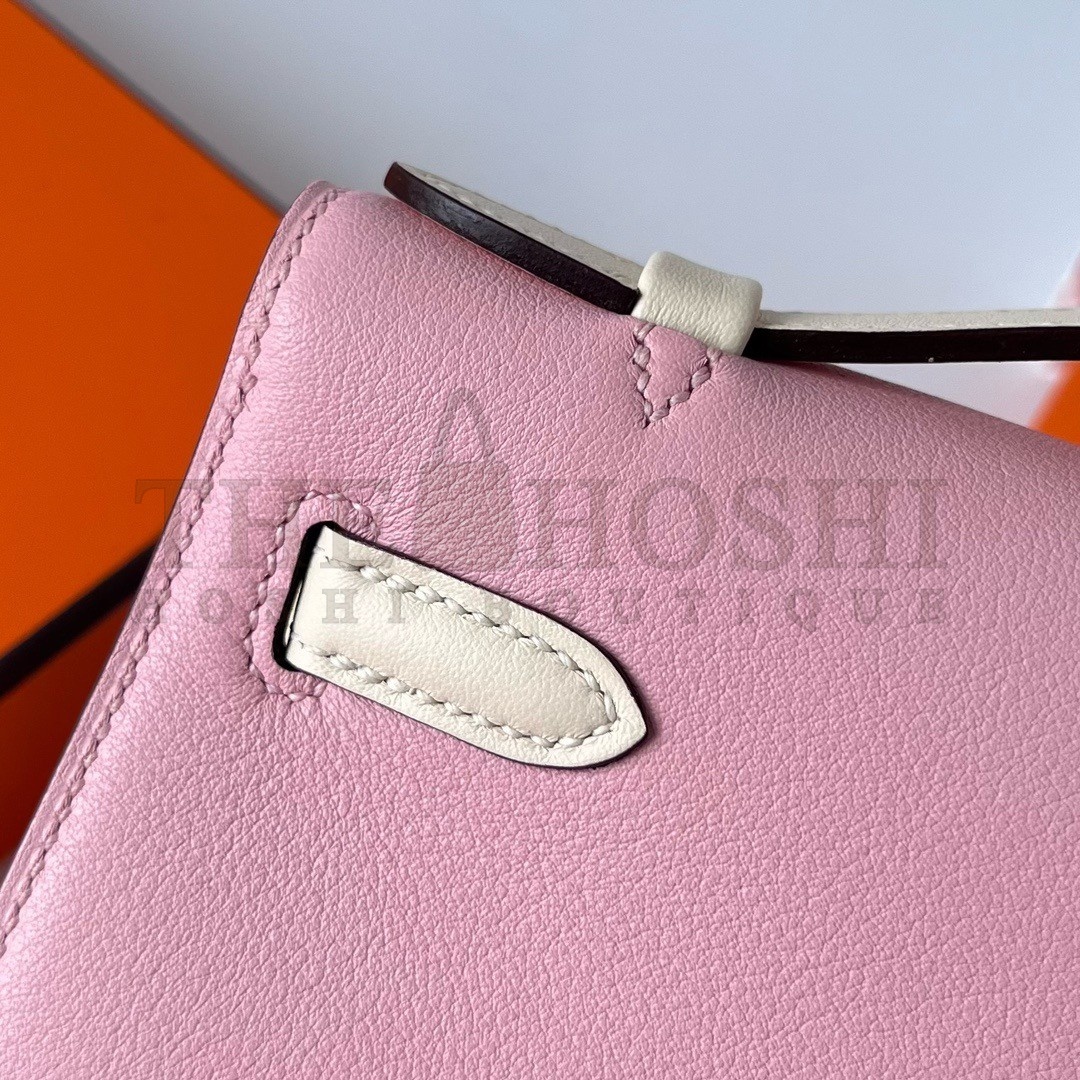 H**me5 HSS Kelly Pochette Bicolor Bag in Pink and Craie Swift Calfskin Master Quality