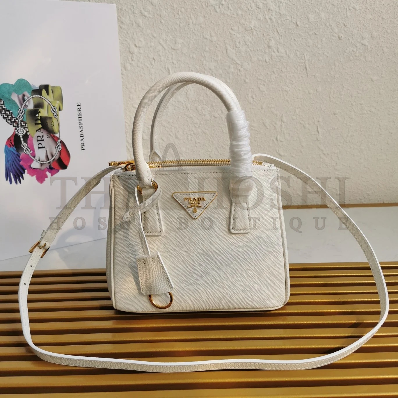 Pra*a Mini Galleria Bag In White Saffiano Leather Master Quality
