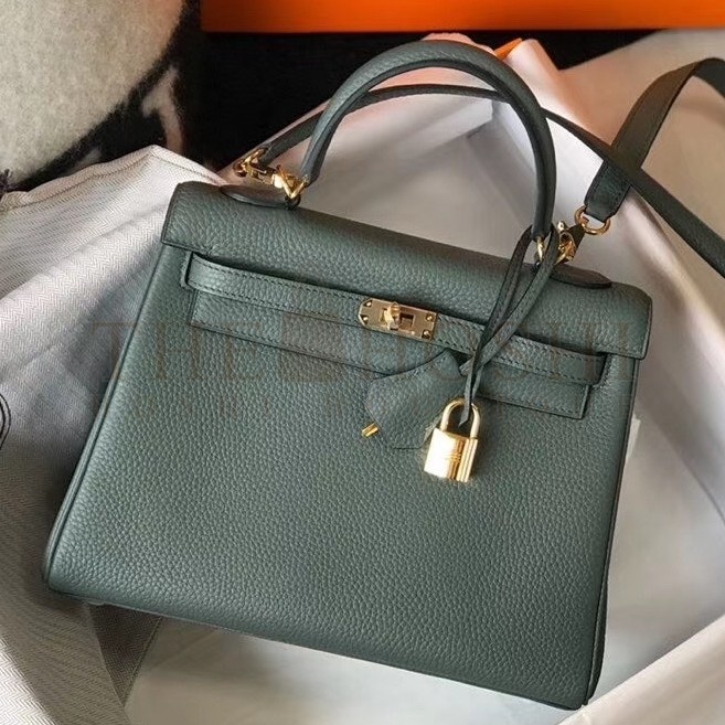 H**me5 Kelly 25cm Retourne Bag In Vert Amande Clemence Leather Master Quality