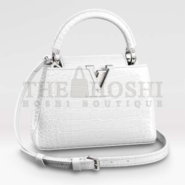 L0vis Vvtt0n LV Women Capucines Mini Handbag White Brilliant Crocodilien Leather Master Quality