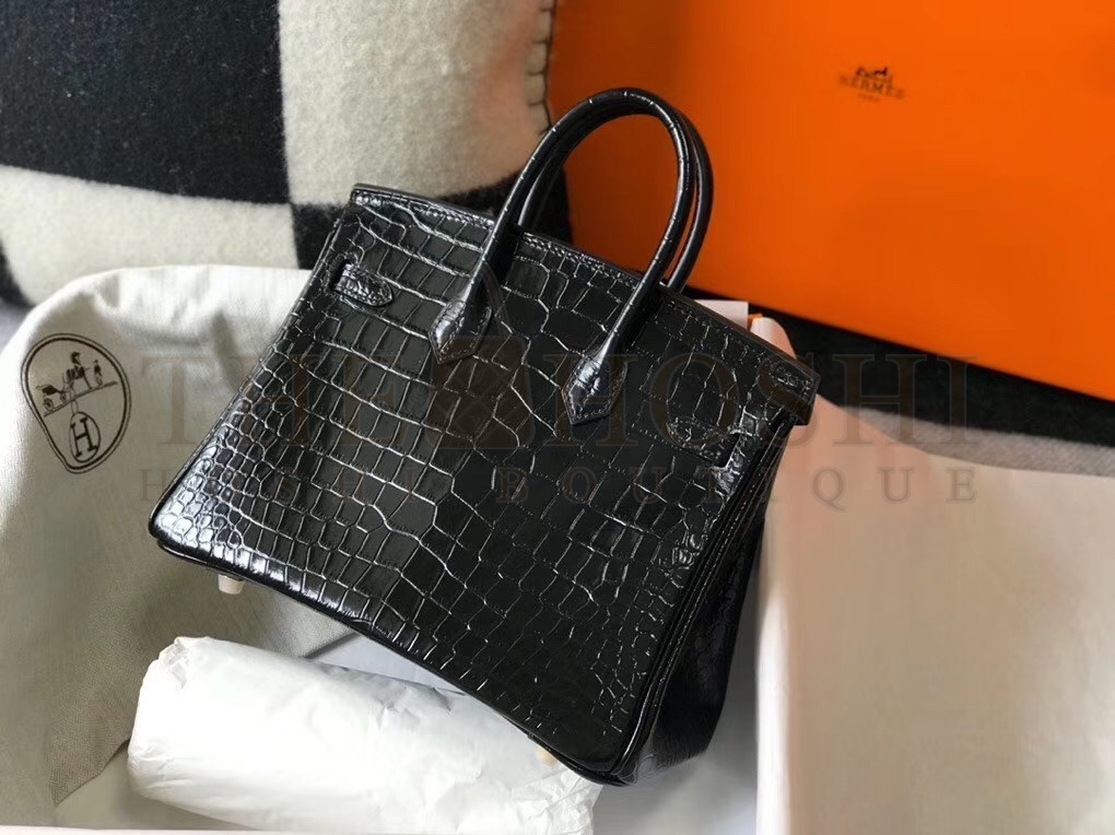 H**me5 Birkin 25cm Bag In Black Embossed Crocodile Leather Master Quality