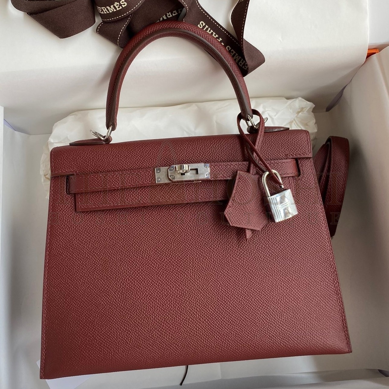 H**me5 Epsom Kelly 25cm Sellier Handmade Bordeaux Baga Master Quality