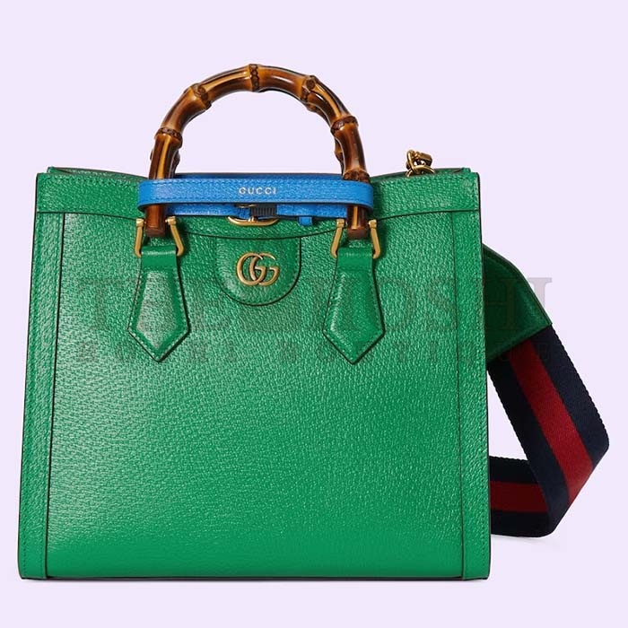 Gvc*1 Women GG Diana Small Tote Bag Green Leather Double G Bamboo Handles Master Quality