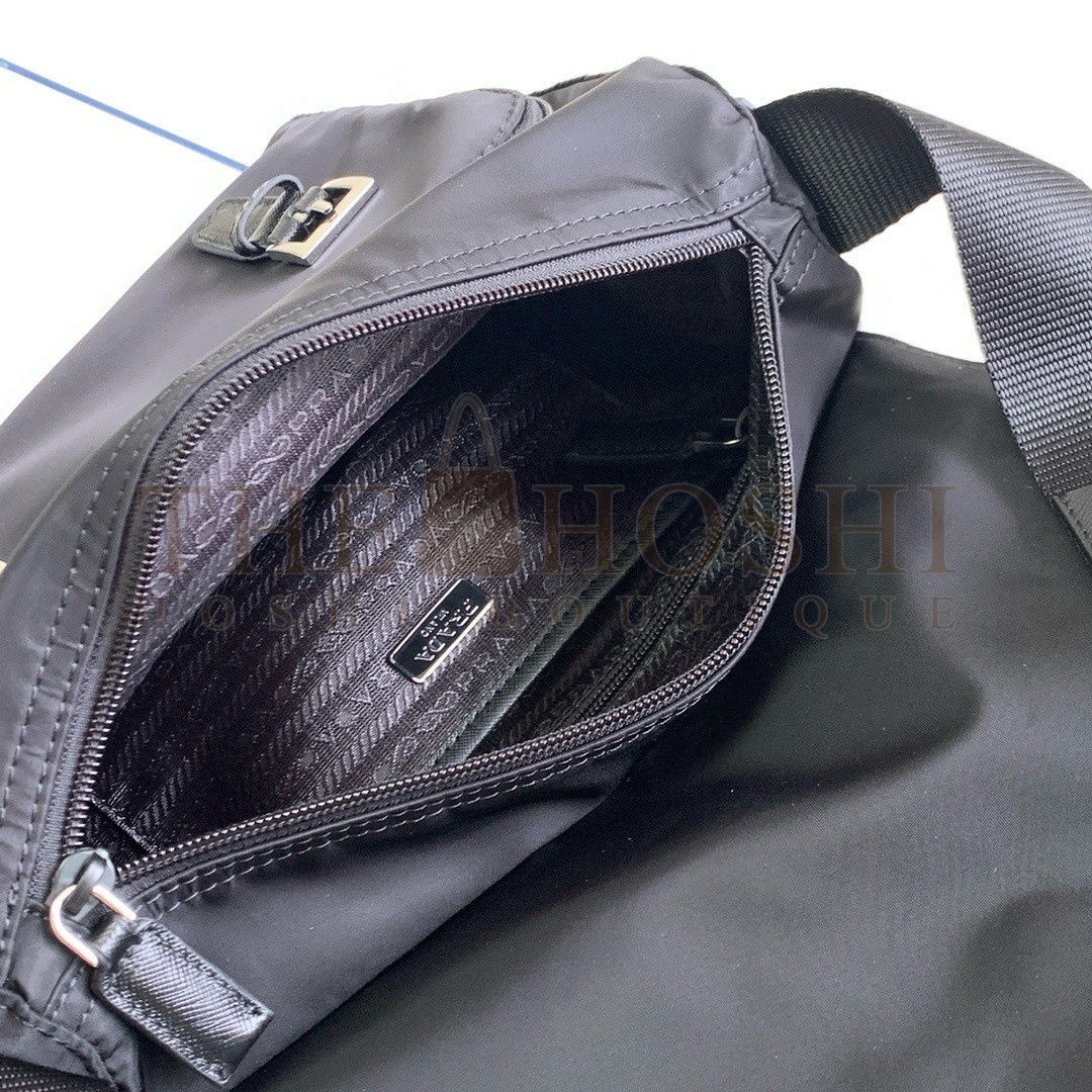 Pra*a Shoulder Bag with Flap in Black Re-Nylon Master Quality