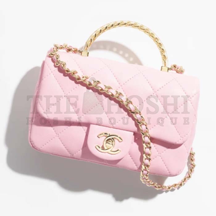 Ch**el Women CC Mini Flap Bag Top Handle Lambskin Resin Light Pink Master Quality