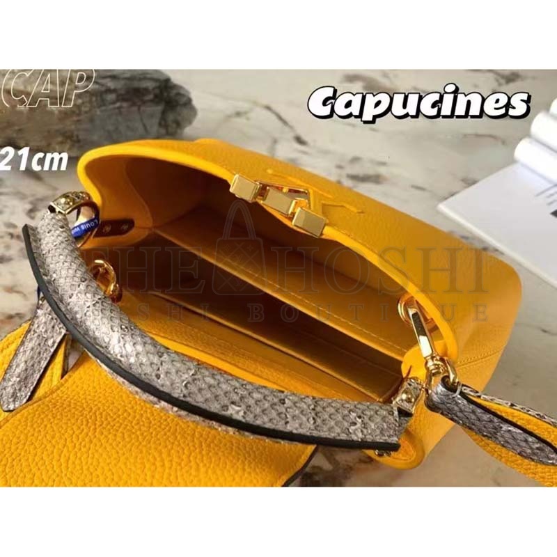 L0vis Vvtt0n LV Women Capucines Mini Handbag Golden Yellow Taurillon Python Leather Master Quality