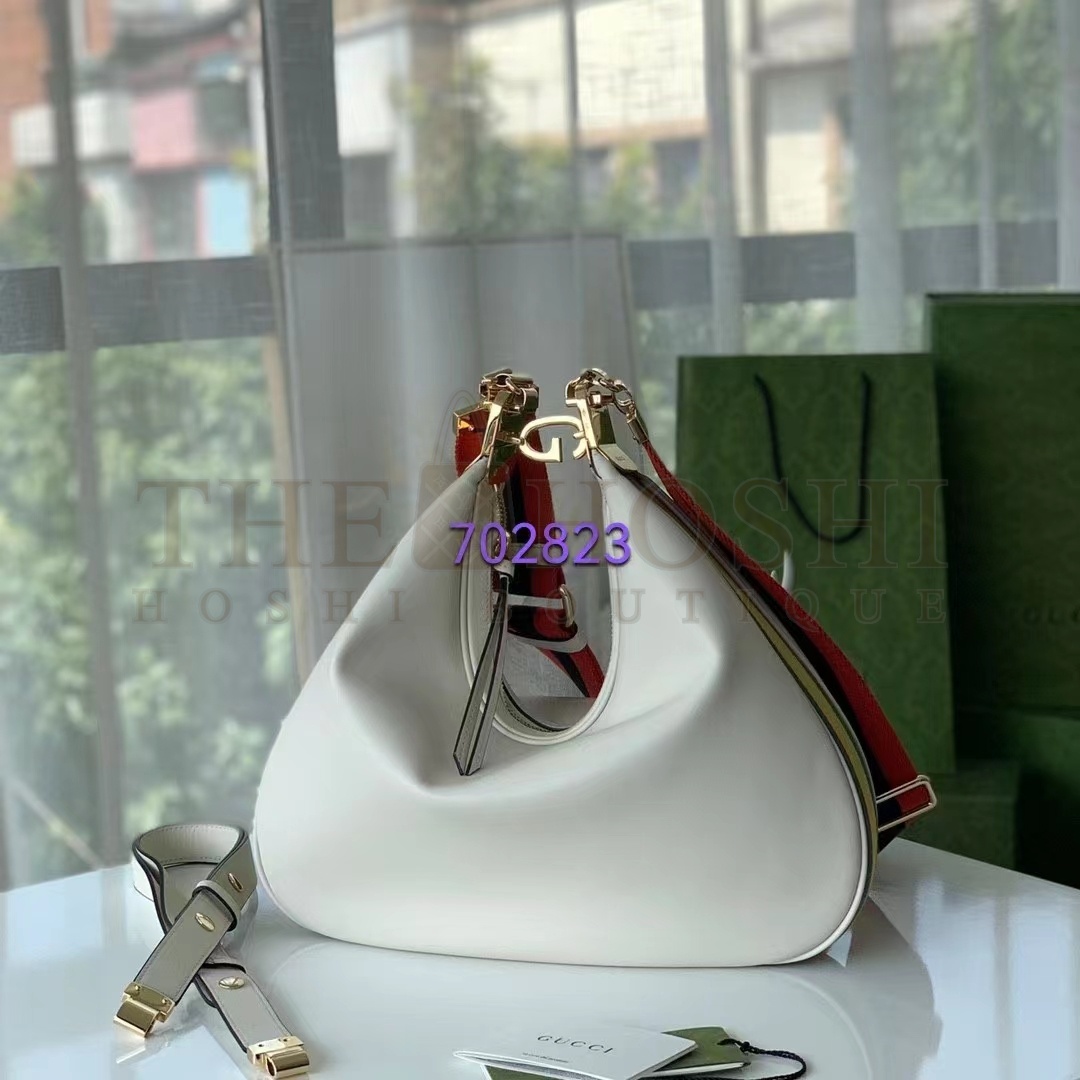 Gvc*1 Women GG Attache Large Shoulder Bag White Leather Green Yellow Web Master Quality