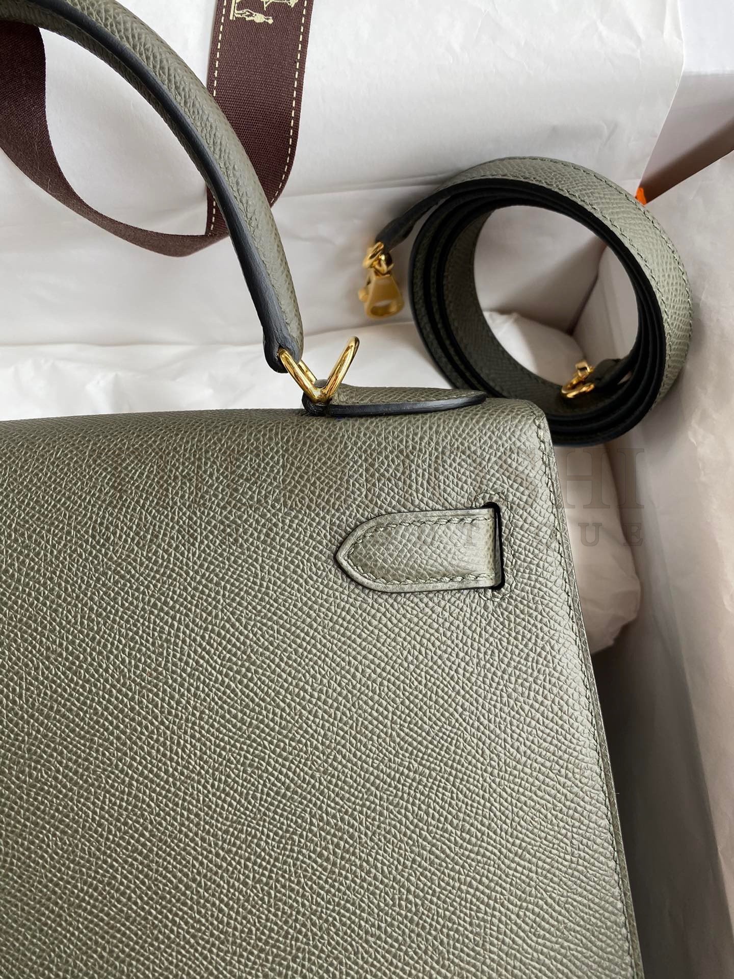 H**me5 Kelly Sellier 28 Handmade Bag In Vert De Gris Epsom Calfskin Master Quality