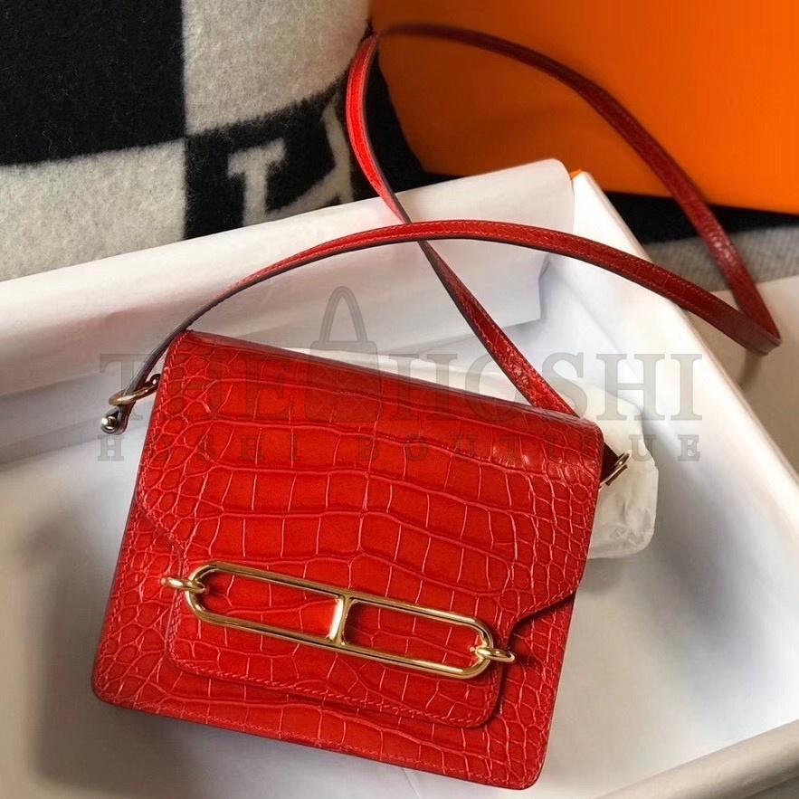 H**me5 Roulis Mini Bag In Red Embossed Crocodile Calfskin Master Quality