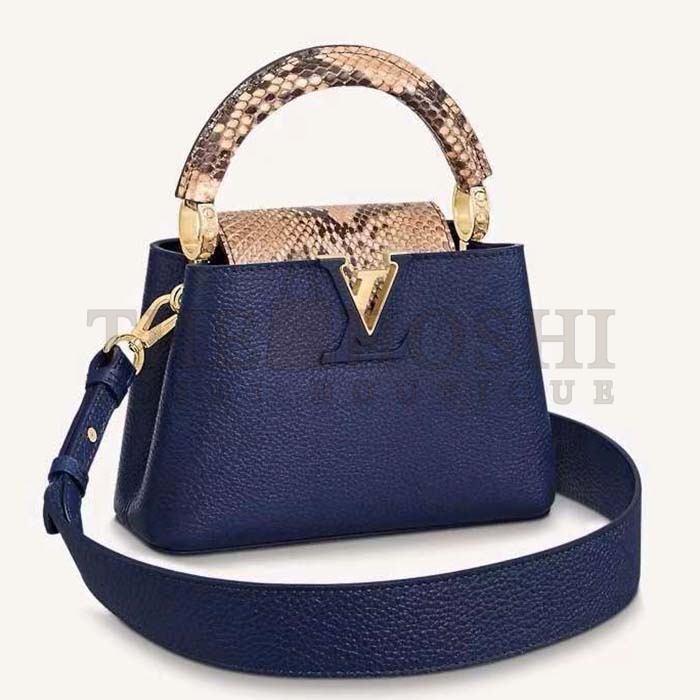 L0vis Vvtt0n LV Women Capucines Mini Handbag Navy Taurillon Leather Python Skin Master Quality