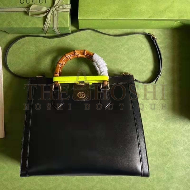 Gvc*1 Women Gvc*1 Diana Medium Tote Bag Double G Black Leather Bamboo Handles Master Quality