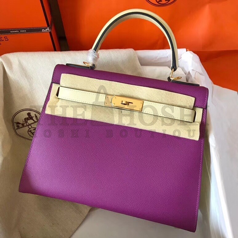 H**me5 Bicolor Epsom Kelly 28cm Purple Handmade Bag Master Quality
