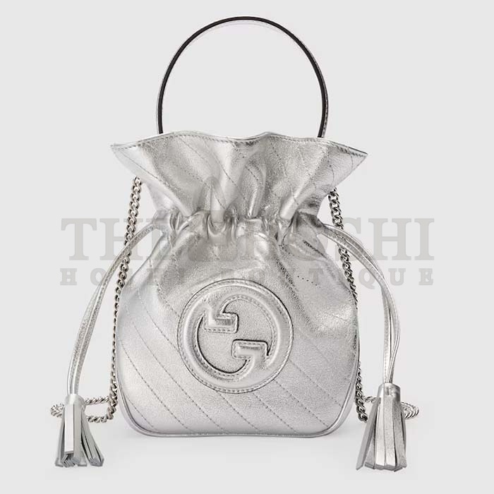 Gvc*1 Women GG Blondie Mini Bucket Bag Silver Metallic Leather Master Quality