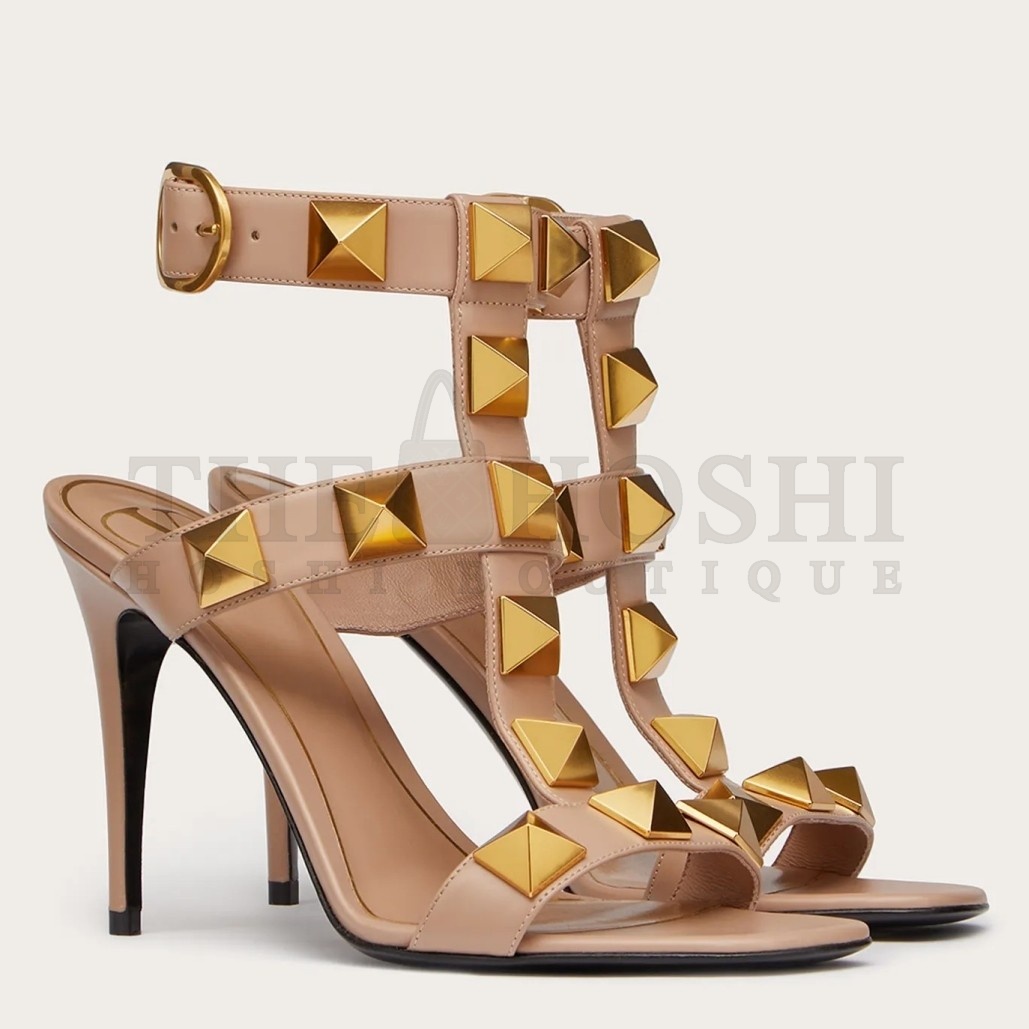 Va1e*ntin0 Roman Stud Sandals 100mm In Rose Cannelle Calfskin Master Quality