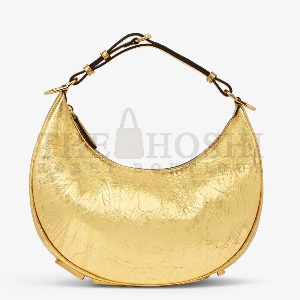 F**di F**digraphy Small Hobo Bag In Gold Metallic Leather Master Quality