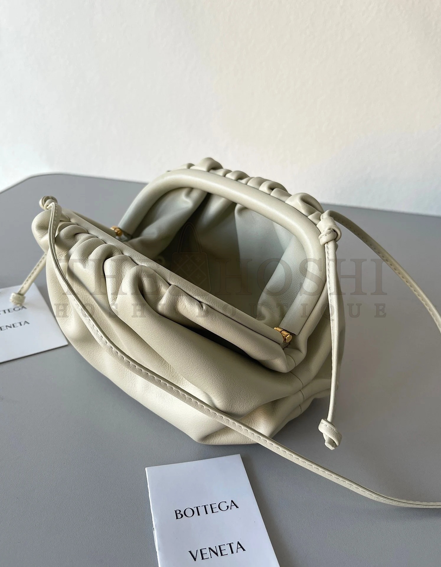 B0tt*ga Ven*ta Mini Pouch with Strap in Ivory Calfskin Master Quality