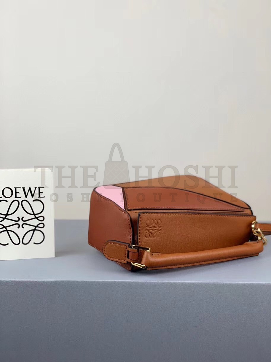 L0ew* Puzzle Mini Bag In Brown/Camel/Pink Calfskin Master Quality