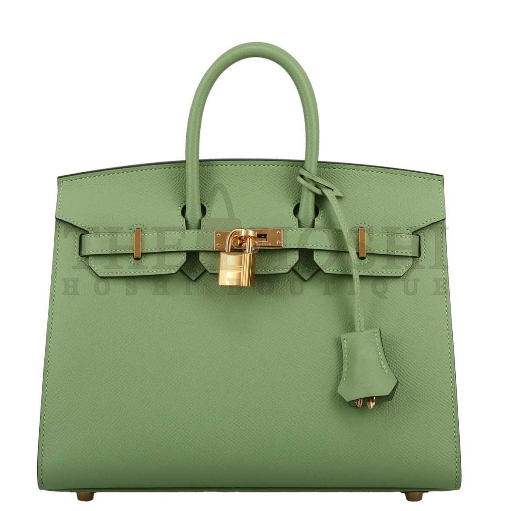 H**me5 Birkin 25 Sellier Handmade Bag In Vert Criquet Epsom Calfskin Master Quality