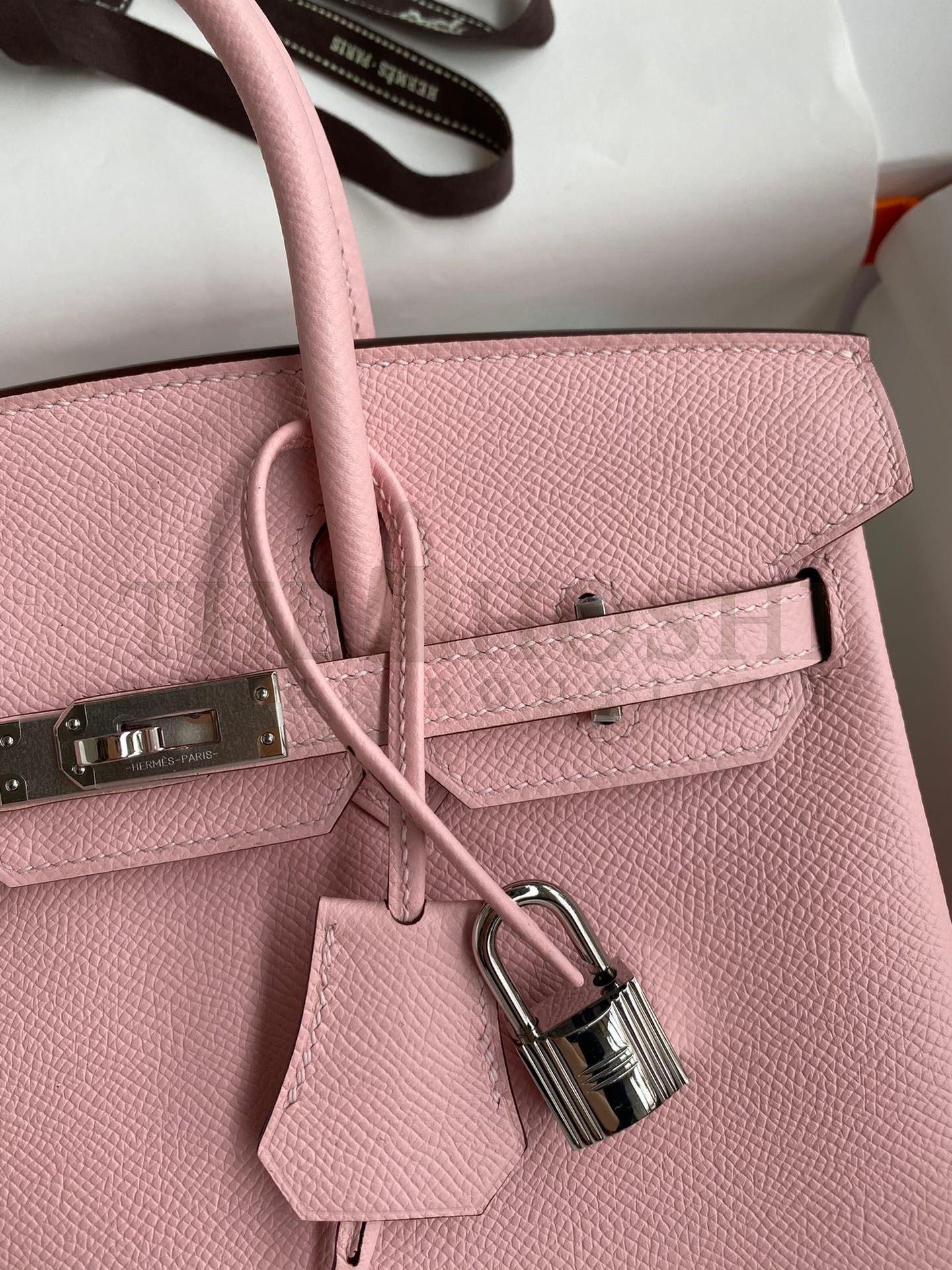 H**me5 Birkin 25 Retourne Handmade Bag In Rose Sakura Epsom Calfskin Master Quality
